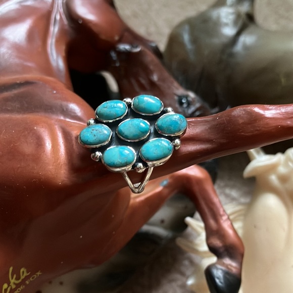 Sterling Silver Turquoise Ring Santa Fe Style Size 6 - Picture 13 of 15